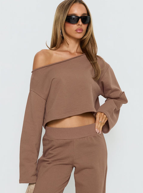 Retreat Raw Edge Off-Shoulder Jumper Cocoa