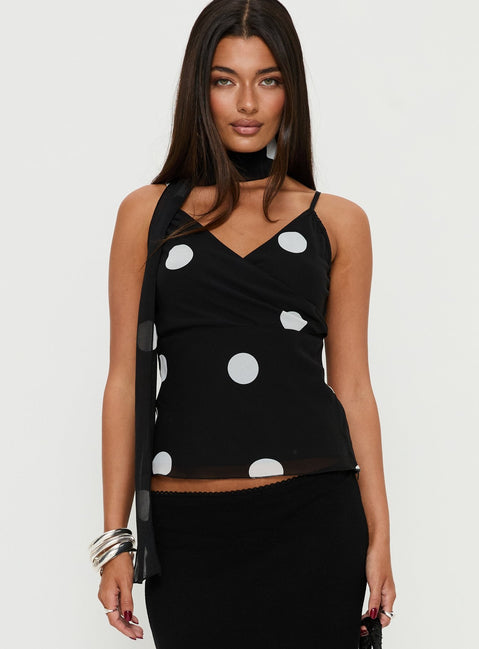 Jenae Schal Detail Cami Top Schwarz / Weiß Polka