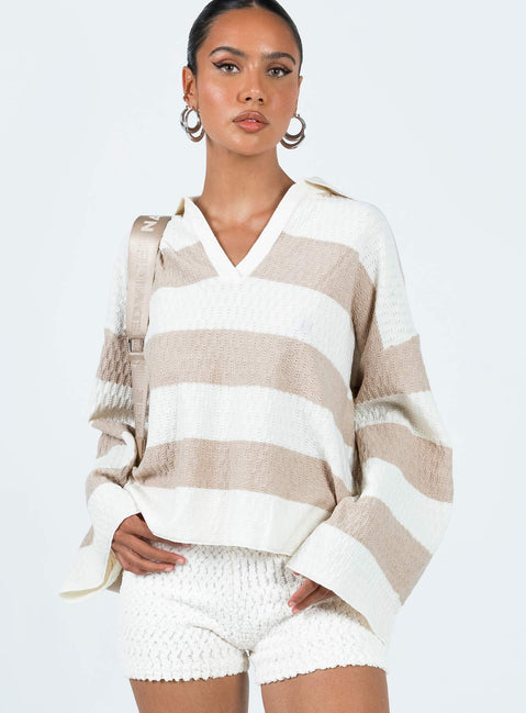 front view of model wearing Princess Polly Rick Sweater White/Beige 