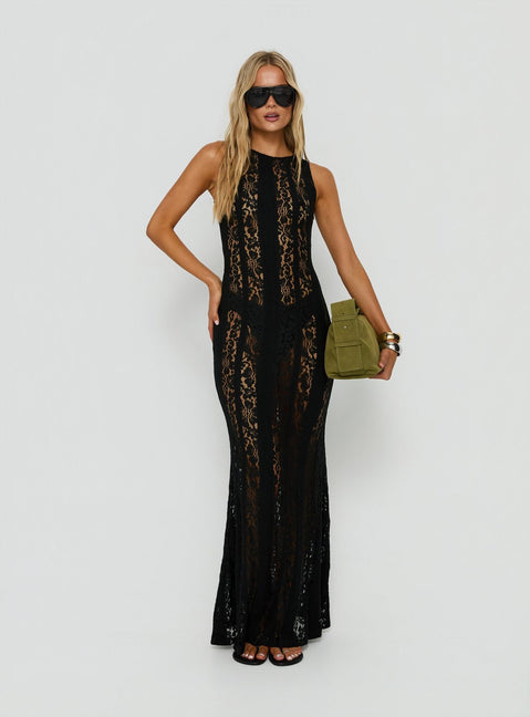 Laurenza Sheer-Spitzen-Maxikleid Schwarz
