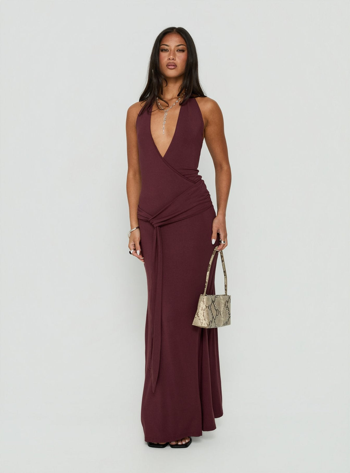 So Major Draped A-Linien Maxikleid Pflaumenfarben