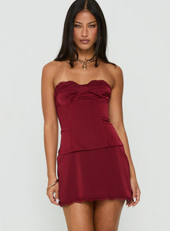 Jazzy trägerloser Korsett-Jumpsuit Bordeauxrot