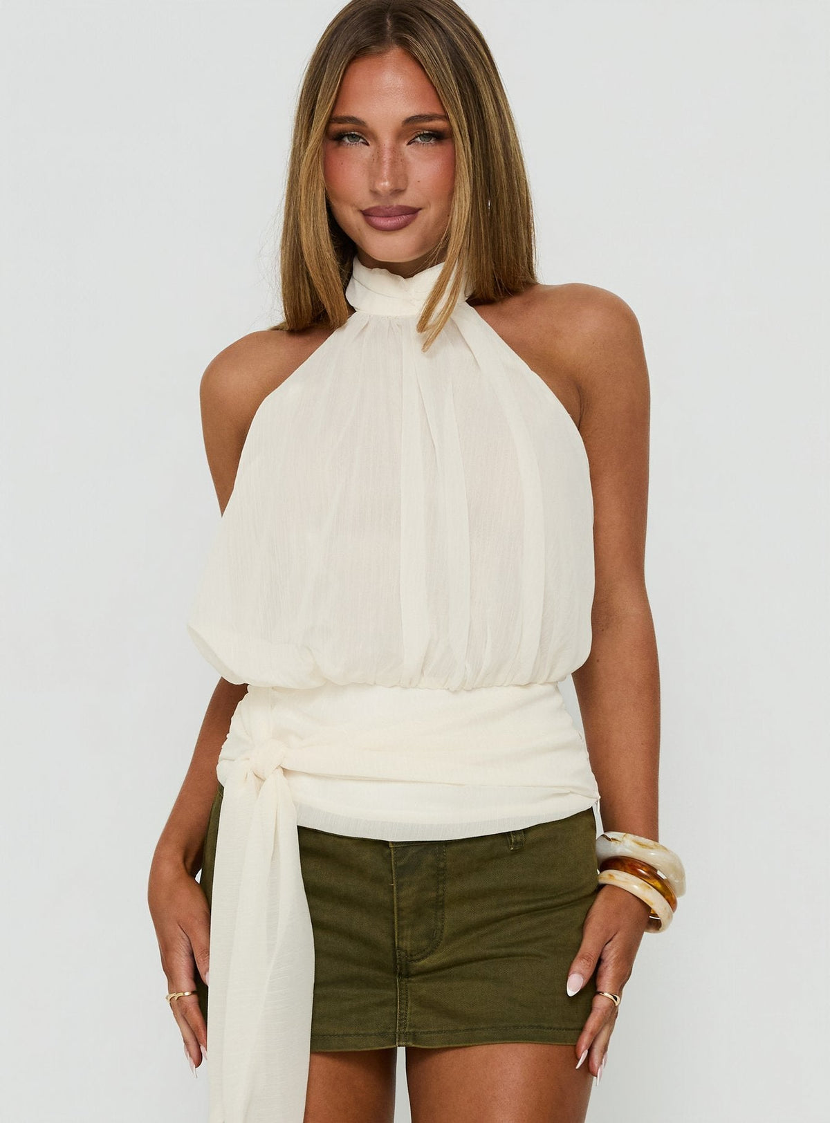 Faythe High-Neck-Oberteil zum Binden Cremefarben