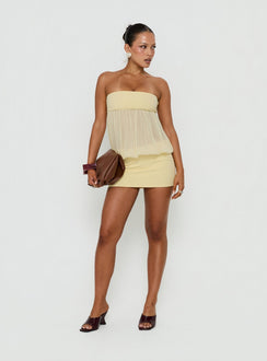 Howland Trägerloses Transparentes Blouson Minikleid Gelb