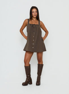 Bambalina Babydoll Mini-Kleid braun gestreift
