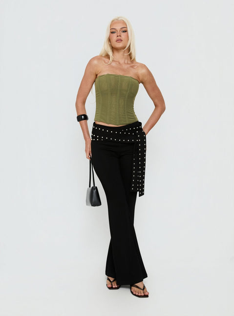 Oscuro Longline Mesh-Korsettoberteil Khaki
