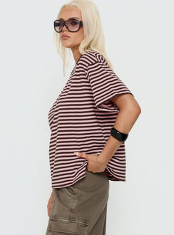 Settle Down One-Shoulder-Top Rosa/Schoko gestreift