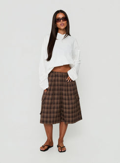 Brenn Baggy Longline Shorts Braunes Karo