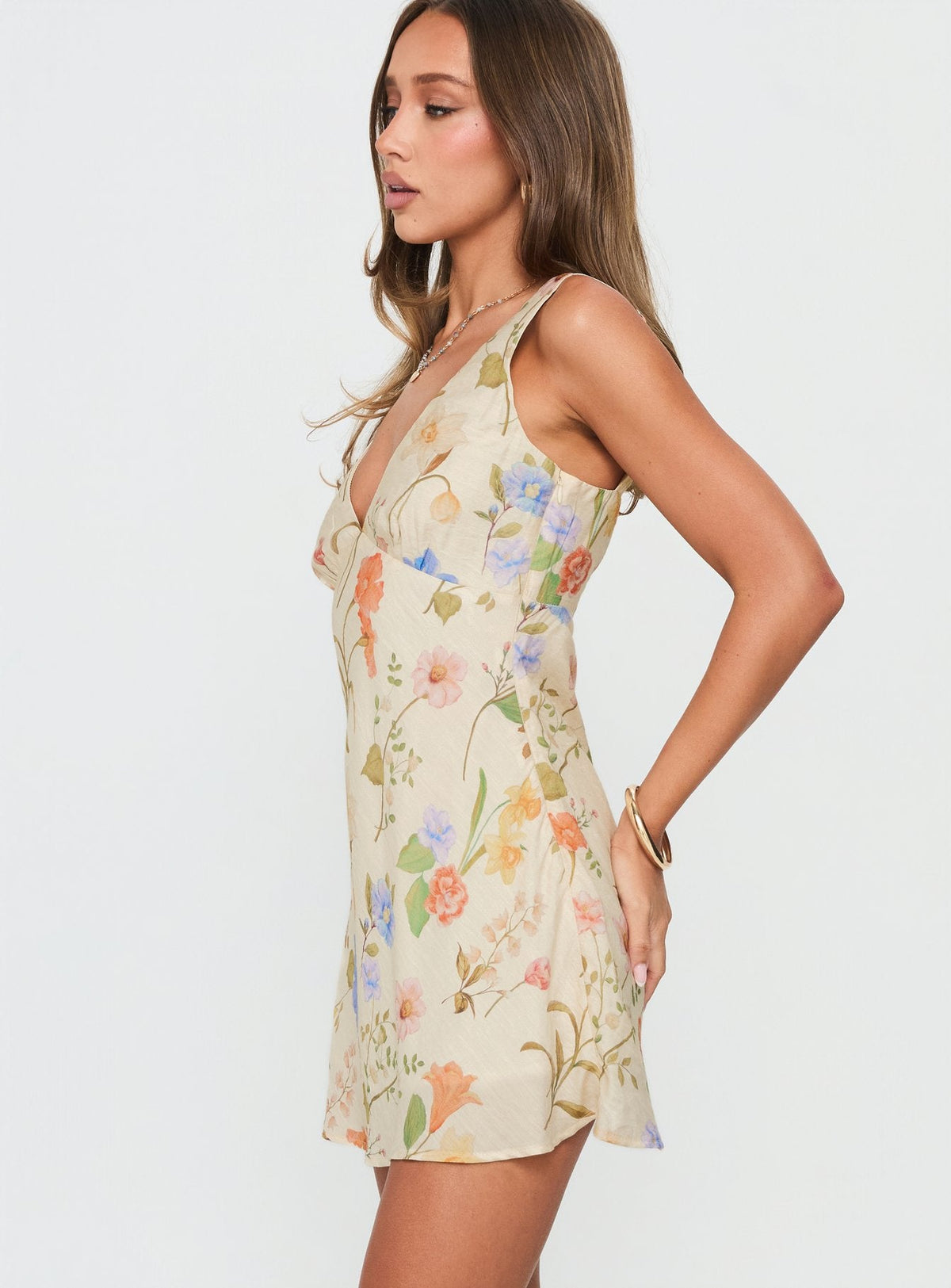 Pennie Bias Minikleid Creme / Blumenmuster