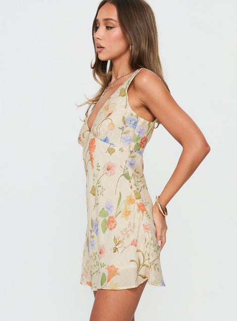 Pennie Bias Minikleid Creme / Blumenmuster