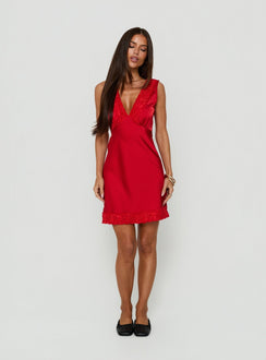Nellie Minikleid mit Spitzenbesatz Rot
