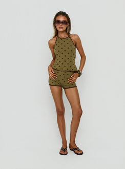 Speranza High-Neck-Neckholder-Top mit grünen Polka Dots