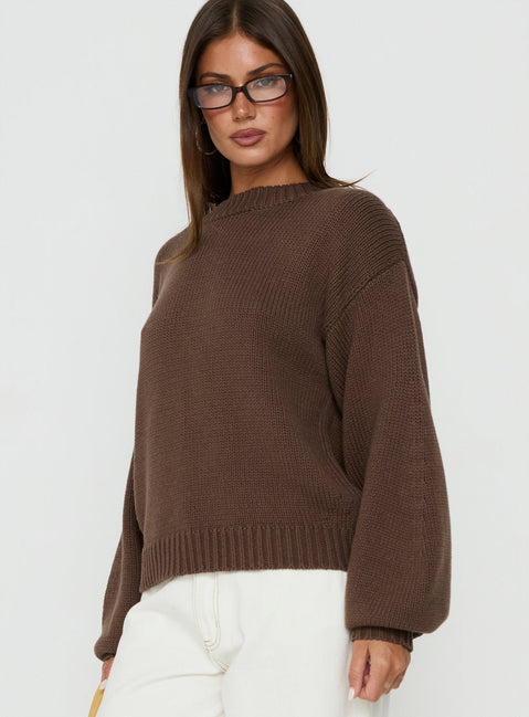 Harmony Ballonärmel Strickpullover Dunkelbraun