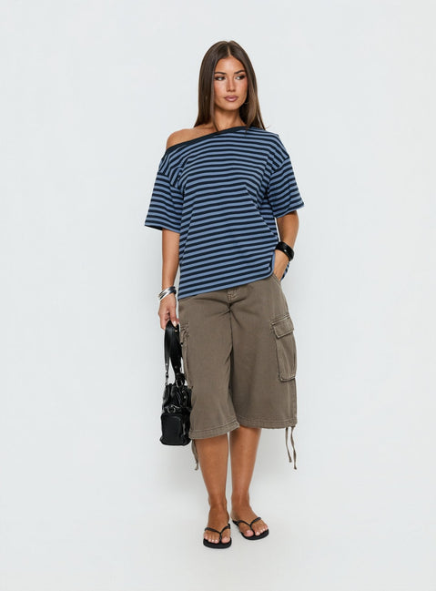 Settle Down One Shoulder Oberteil blaue Streifen