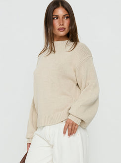 Harmony Balloon Sleeve Knit Jumper Beige