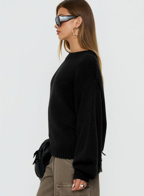 Harmony Balloon Sleeve Knit Jumper Black