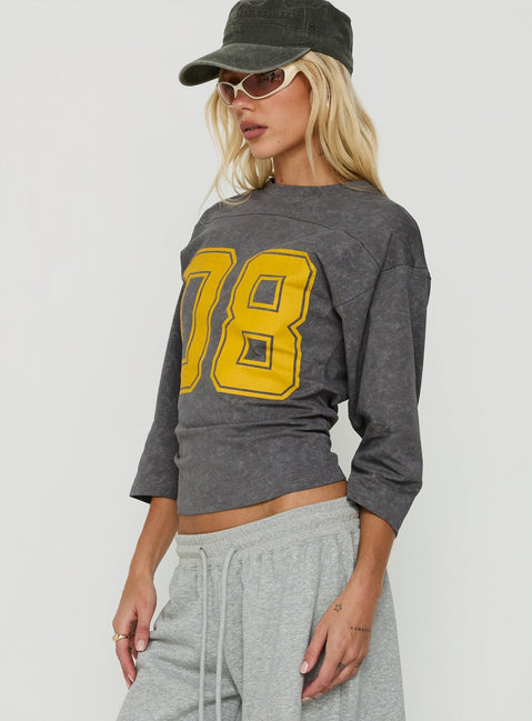 T-Shirt mit 3/4-Ärmeln und City-Print, Grau / Gelb