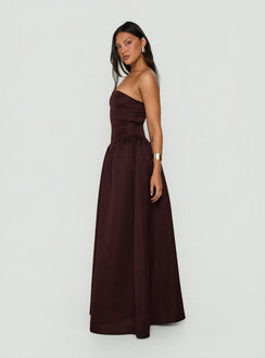 Soft Bloom Trägerloses Maxi-Kleid mit tiefer Taille in Schokobraun