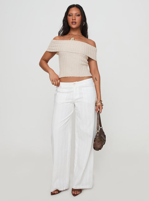 front view of model wearing Princess Polly Vendi Low Rise Pant White Low Rise Pants 