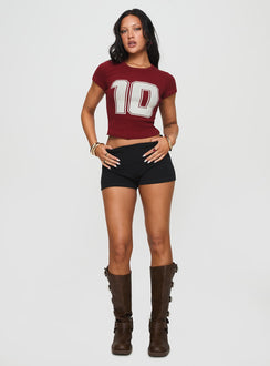 front view of model wearing Princess Polly Baseline Low Rise Rib Shorts Black High Waisted Shorts 