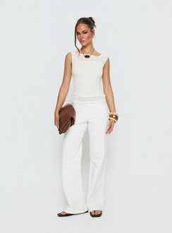 front view of model wearing Princess Polly Buenos No Waist Low Rise Straight Leg Jeans White Mid Rise Jeans 