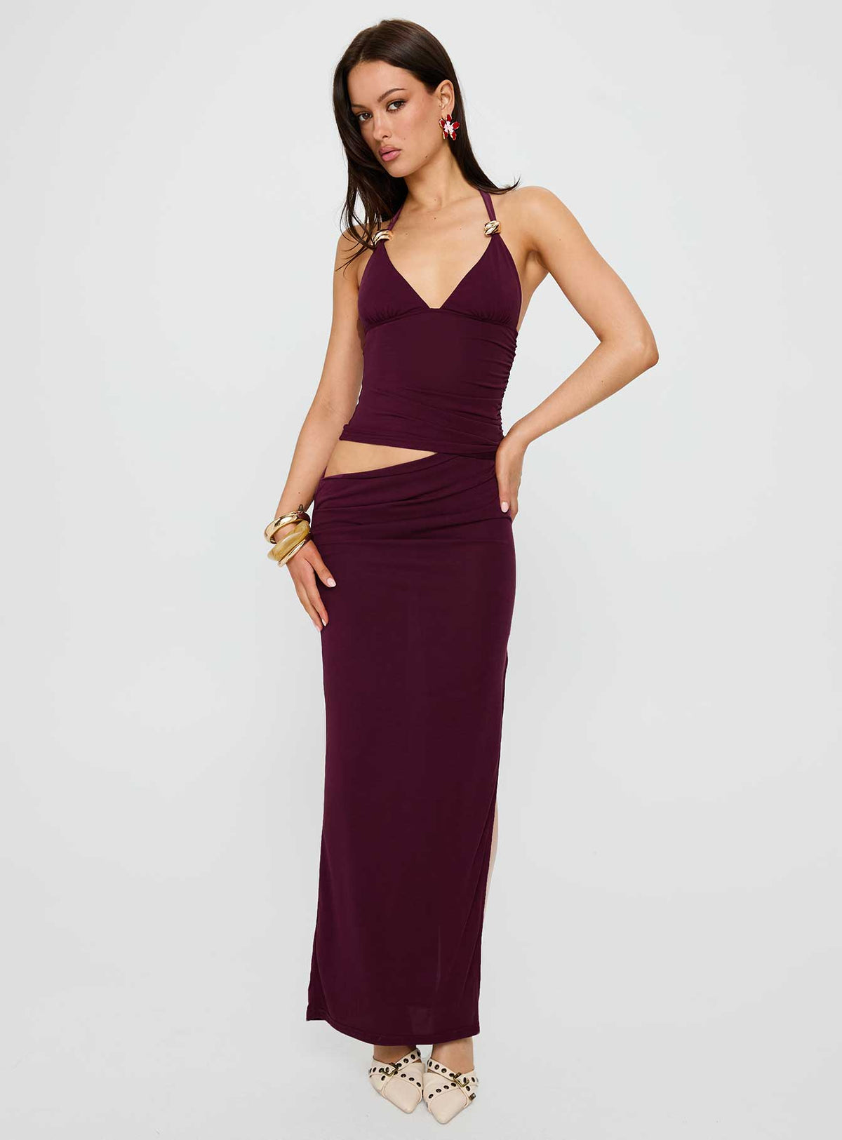 Imeraldia Hardware Halter Maxikleid Johannisbeere