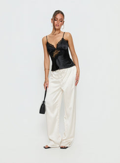 Annamari Satin-Spitzen-Cami-Top Schwarz
