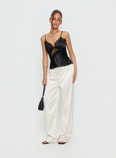 Annamari Satin-Spitzen-Cami-Top Schwarz