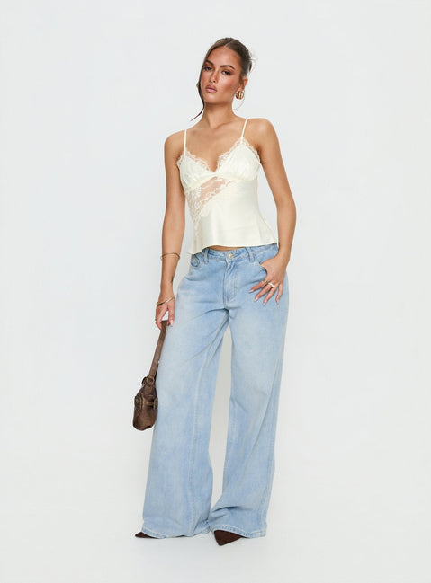 Annamari Trägertop aus Satin und Spitze, Creme