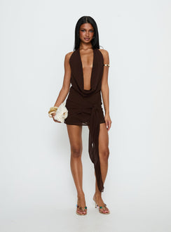 Snakepit Neckholder Plunge Minikleid Schoko