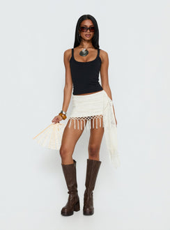   front view of model wearing Princess Polly Winita Macrame Tassel Mini Skirt Cream Mini Skirts Skirts 