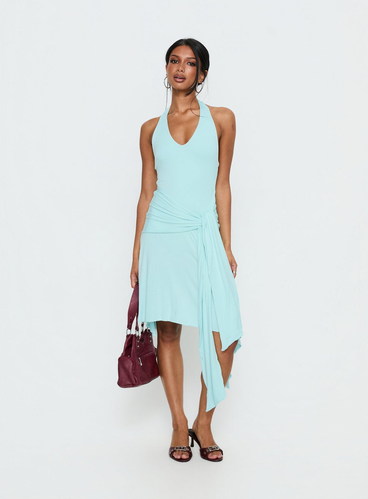 Moonlit Honey Asymmetrisches Neckholder-Jersey-Midikleid Türkis