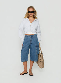 Hudsen Longline Cargo Denim Jorts Mittelblaue Waschung