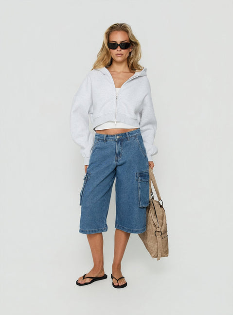 Hudsen Longline Cargo Denim Jorts Mittelblaue Waschung