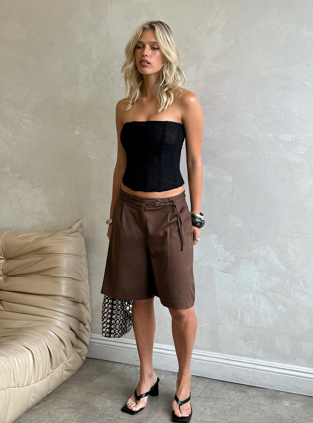 Oscuro Longline Mesh-Korsettoberteil Schwarz