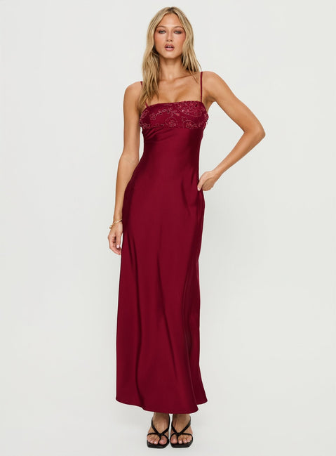 Engracia Pailletten-Maxikleid Bordeauxrot
