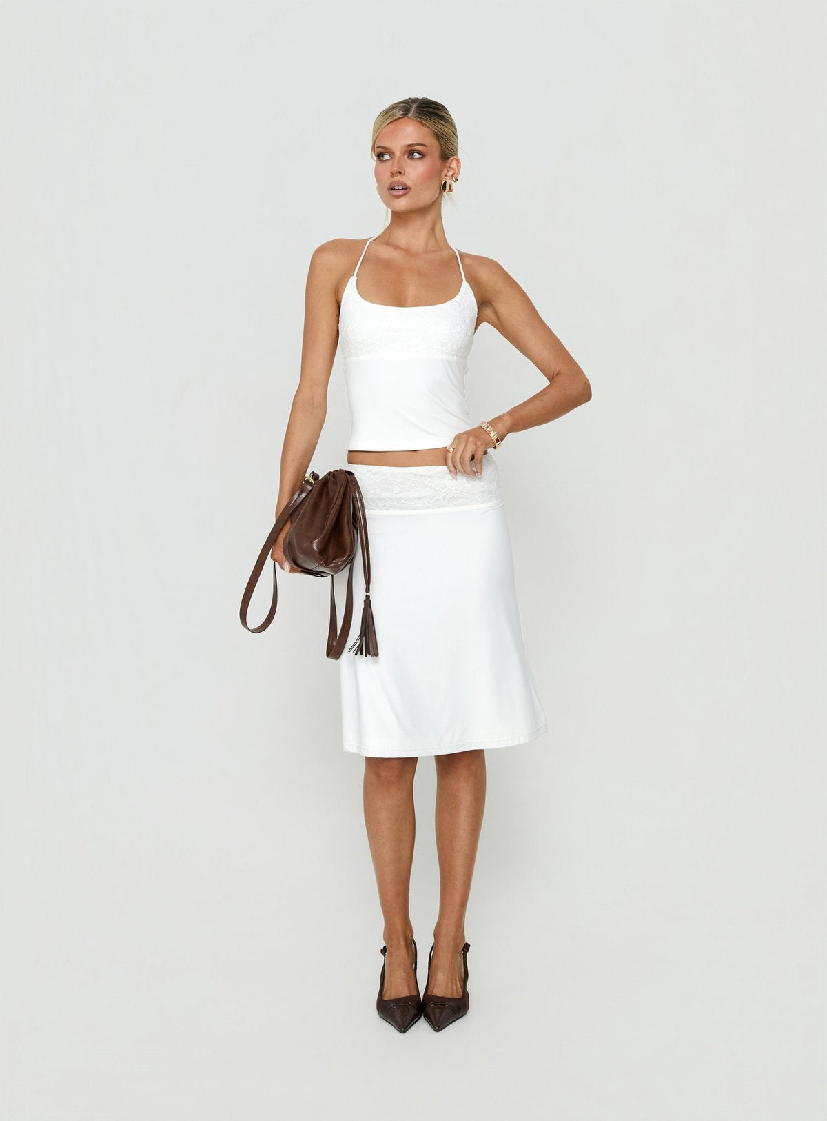 Zenaide Neckholder-Top mit Spitzendetail Weiß