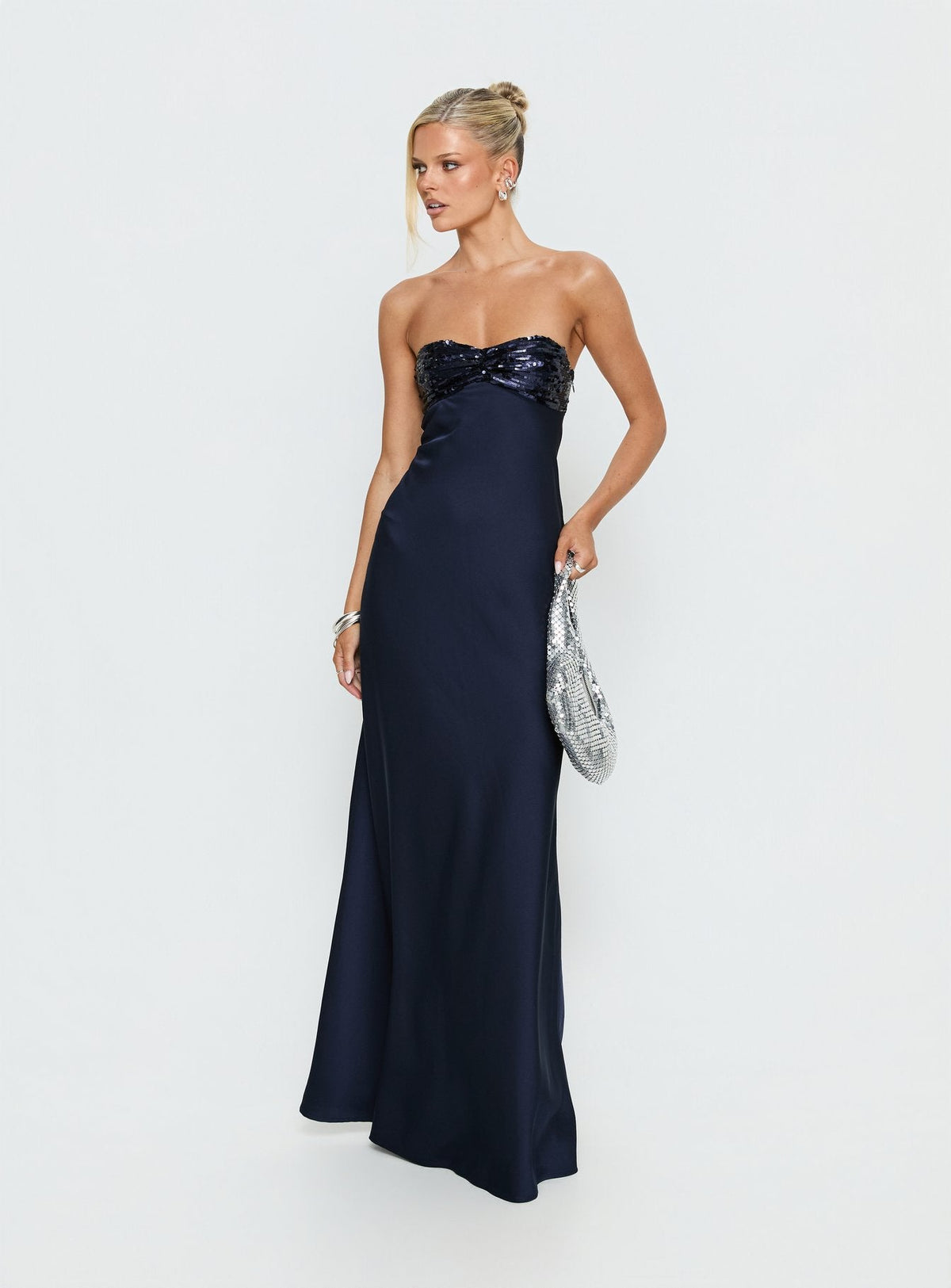 See The Vision Pailletten-Bustier trägerloses Maxikleid Marineblau