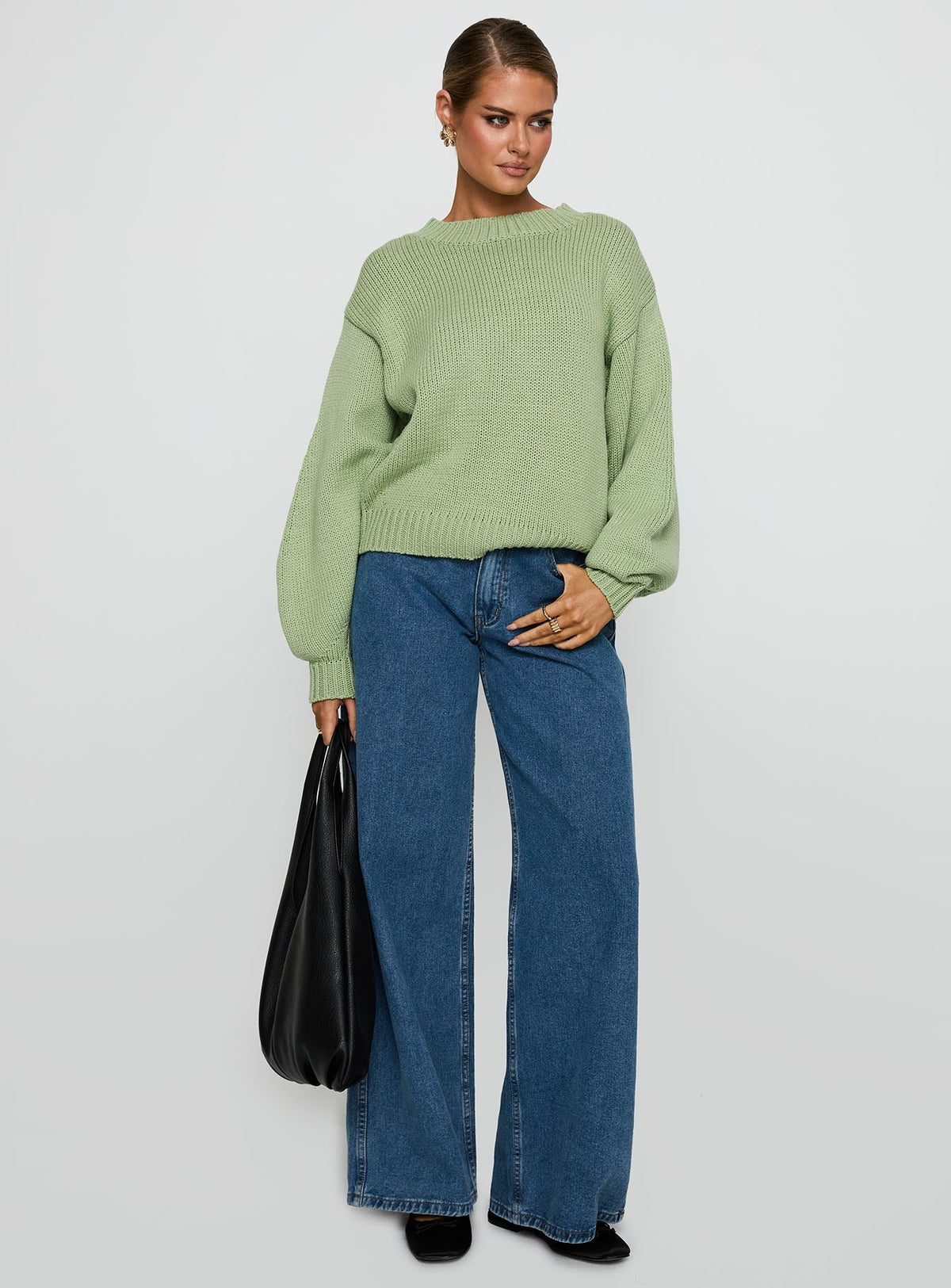 Harmony Balloon Sleeve Knit Jumper Sage