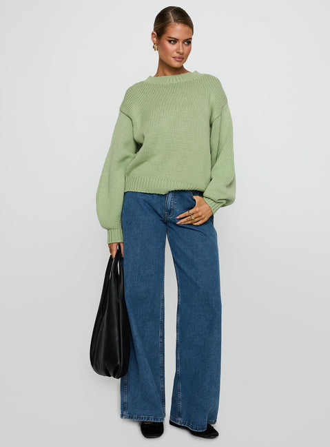 Harmony Balloon Sleeve Knit Jumper Sage