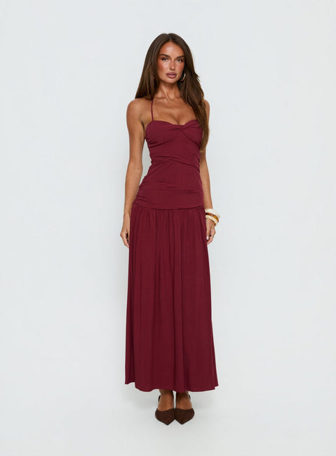 Marguerite Halter Maxikleid Rubinrot