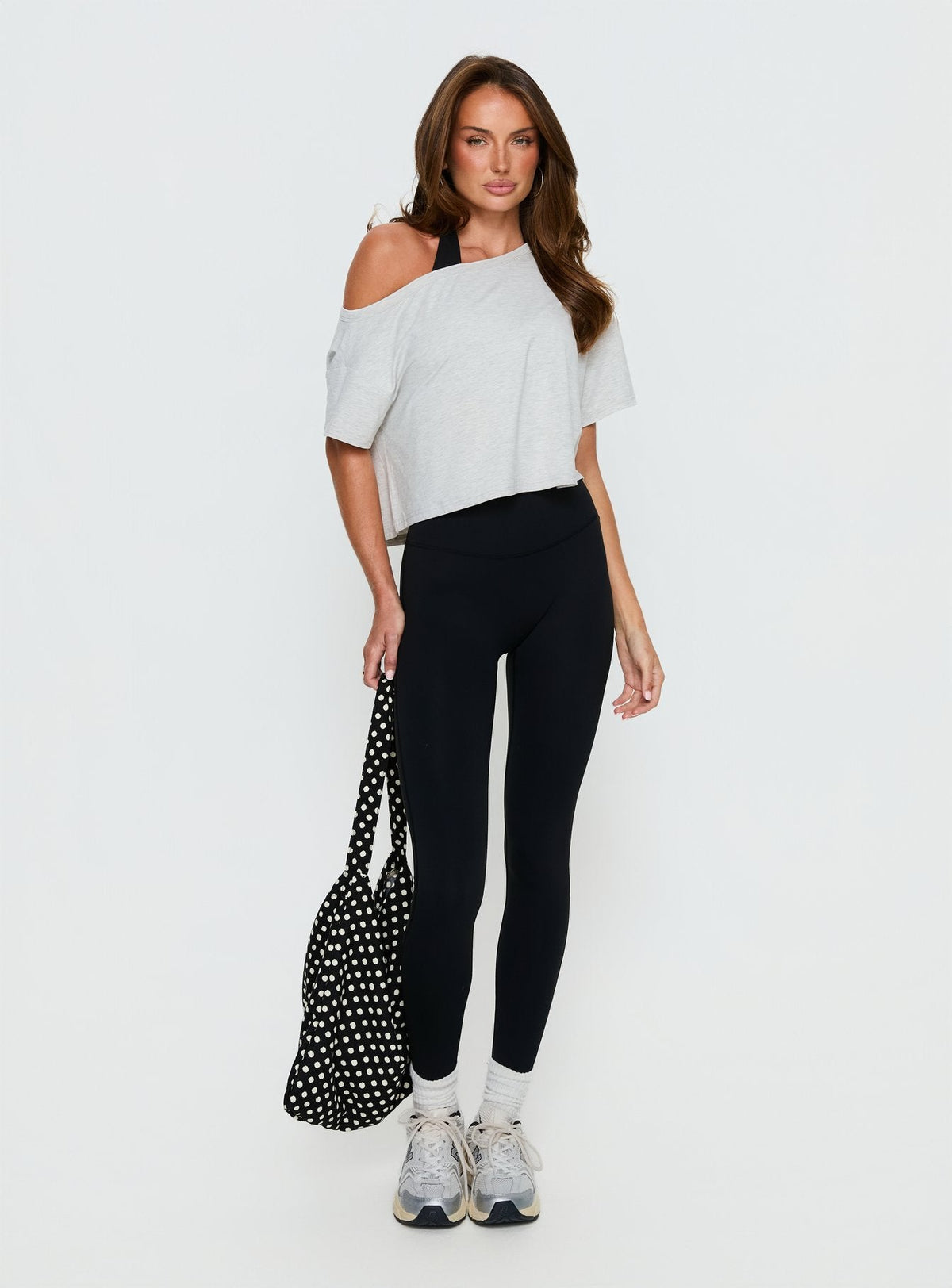 Bailea Off-Shoulder Cropped T-Shirt Grau Meliert