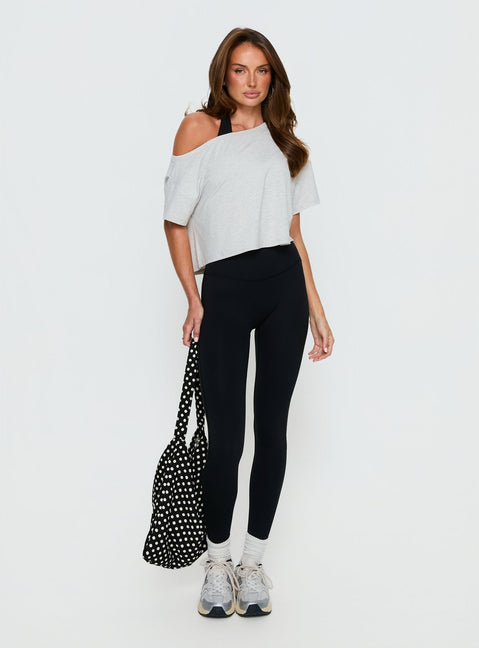 Bailea Off-Shoulder Cropped T-Shirt Grau Meliert