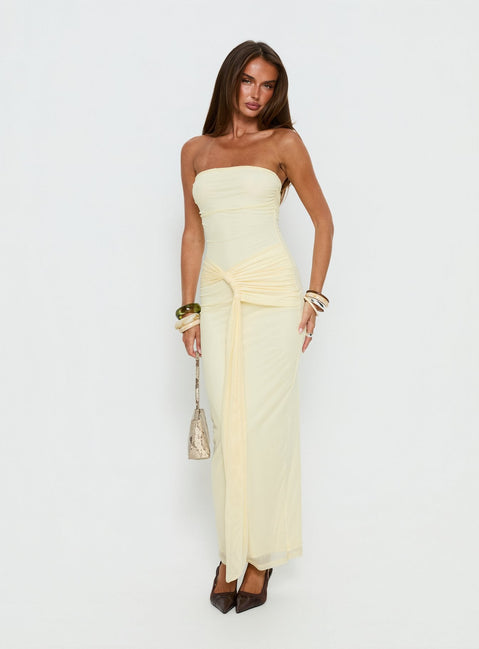 Senora Trägerloses Drape Maxikleid Zitronengelb