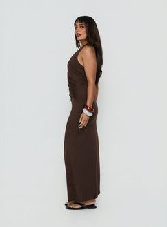 Cadira gerafftes Neckholder Maxikleid Schokobraun