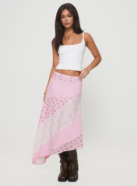   front view of model wearing Princess Polly Rennar Maxi Skirt Multi Maxi 