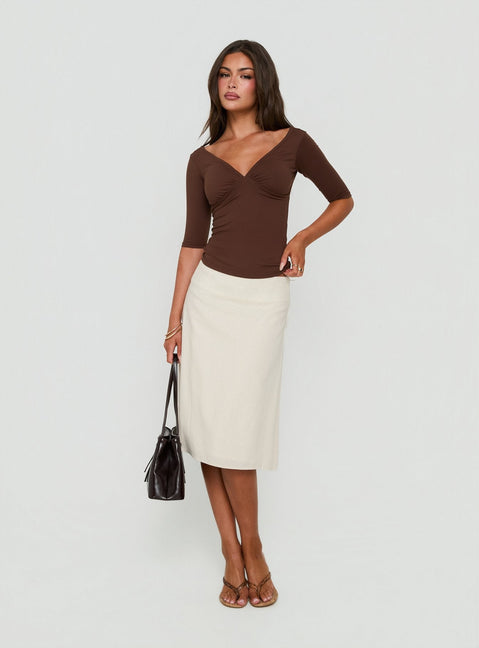 Daily Define Carmen-Top mit V-Ausschnitt, Braun