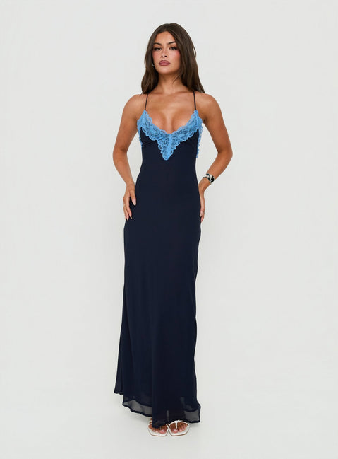 Call My Lover Spitzen-Maxikleid Navy