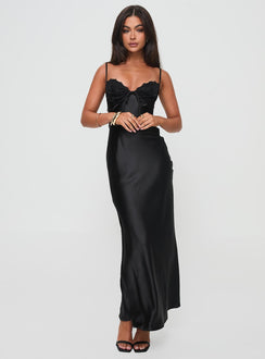 front view of model wearing Princess Polly Fadyen Bias Cut Maxi Dress Black Sweetheart Neckline 