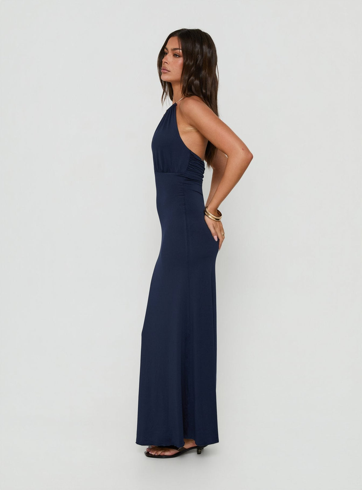 Dionira Plunge Neck Maxikleid zum Binden in Marineblau